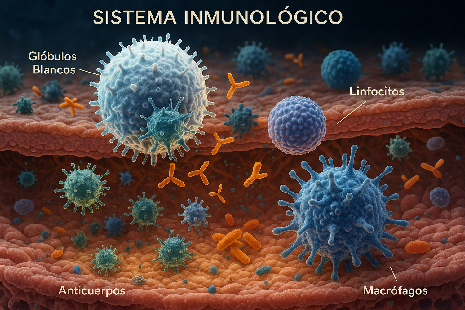 Inmunidad del cuerpo, descripciones en español, imagen hiperrealista 8k